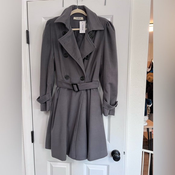 Jackets & Blazers - Belted Gray Felt Peacoat